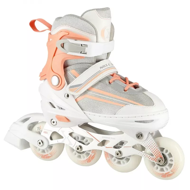 Patins em linha 2IN1 Nils Extreme NH18190 BRANCO/ROSA TAM. S (29-33) com patins de hóquei substituíveis