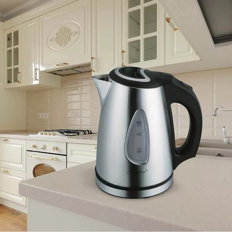 Chaleira elétrica Maestro MR-029New, 1 L, 1600 W, aço inoxidável, branco, indicador de nível de água