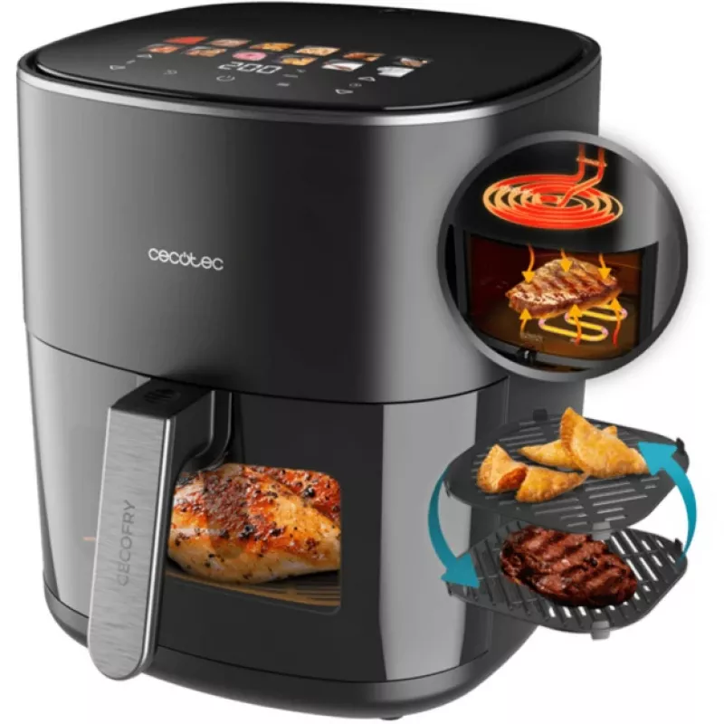 Fritadeira de ar quente Cecotec Cecofry&Grill Duoheat 6500, 6,5 L, 2200 W, ecrã tátil LCD, preto