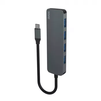 Hub USB SAVIO AK-54 — 4 x USB-A (USB 3.2 Gen 1), host USB-C, preto