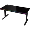 Secretária gaming de altura ajustável com dois motores, função sentado/em pé, carregador sem fios, iluminação RGB, painel de controlo e portas USB, tampo em vidro temperado, preto