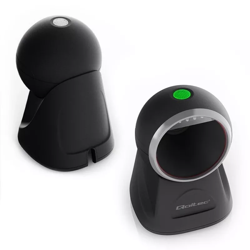 Leitor de códigos de barras de mesa Qoltec para códigos 1D e 2D, leitor de QR, preto