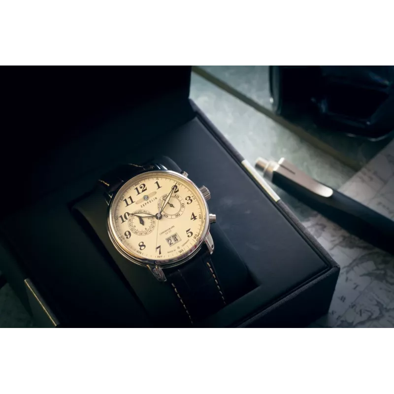 Relógio de pulso Zeppelin 7684-5 — relógio de quartzo para homem, caixa em aço inoxidável, 40 mm de diâmetro, 11 mm de altura, prateado