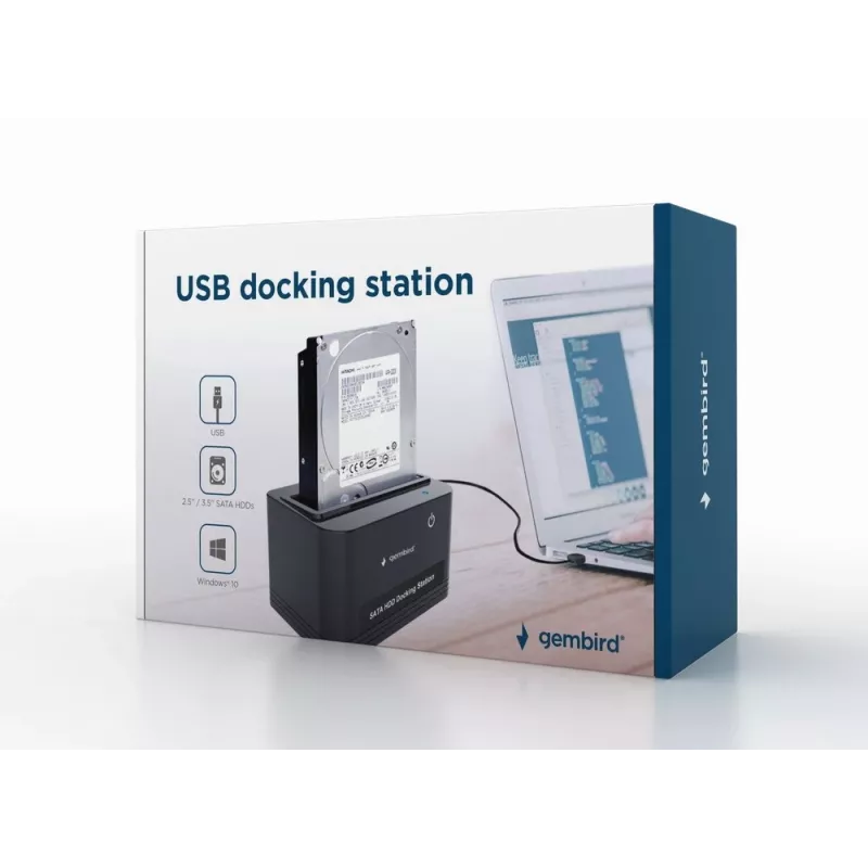 Docking station Gembird HD32-U2S-5 para discos de 2,5 e 3,5 polegadas, USB 2.0 Type-A, preto