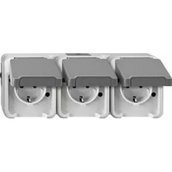 Tomada merten MEG2391-8029 CEE 7/3, suporta CEE 7/4, IP44, 250 V, 16 A, cinzento, 223×83×57 mm