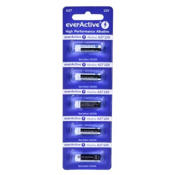 Conjunto de pilhas recarregáveis everActive 27A5BL, alcalinas 12 V, cilíndricas, 5 unid., 27,3 × 7,62 mm