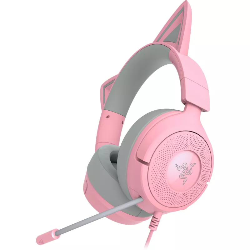 Auscultadores Razer Kraken Kitty V3 X — Com fios, USB Type-A, Over-Ear, 20–28kHz, cabo de 1,3 m, Rosa