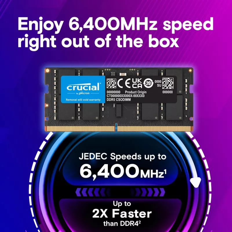 Memória para portátil DDR5 CSODIMM 24 GB (1×24 GB)/6400 CL52