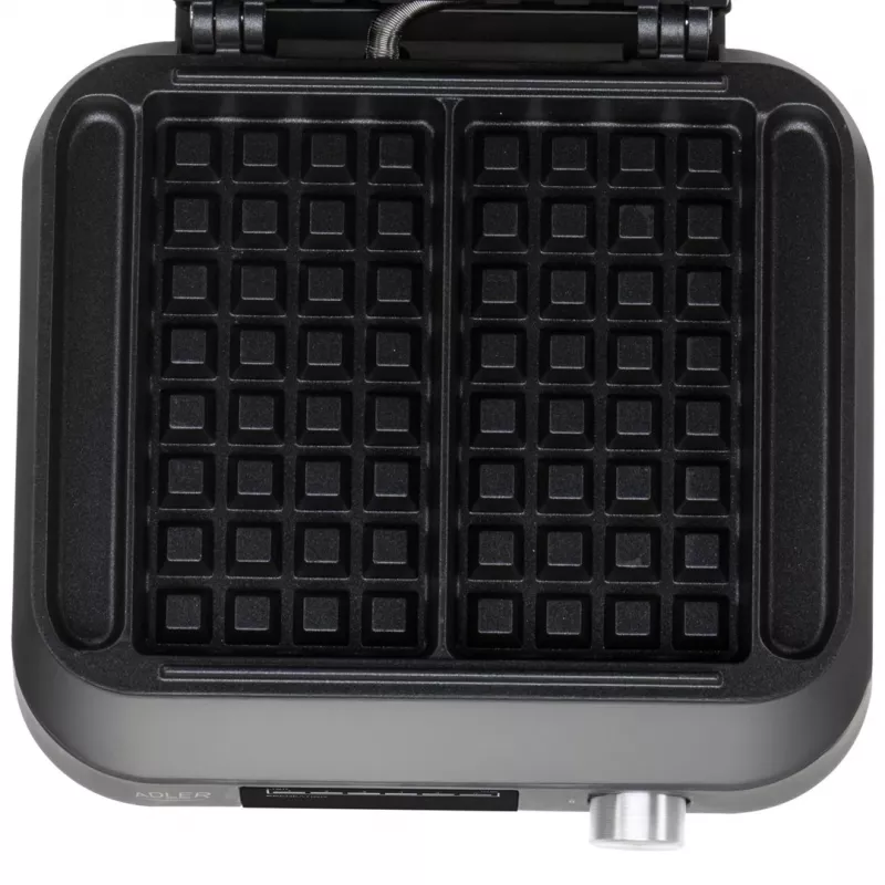 Máquina de waffles Adler AD 3087 — máquina de waffles belgas elétrica, 2200 W, 2 placas retangulares 9×17 cm, preta