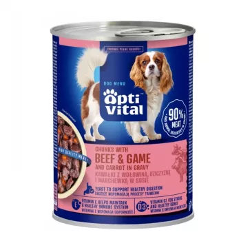 OPTIVITAL Pedaços com vaca, caça e cenouras em molho - Alimento húmido para cães - 415g