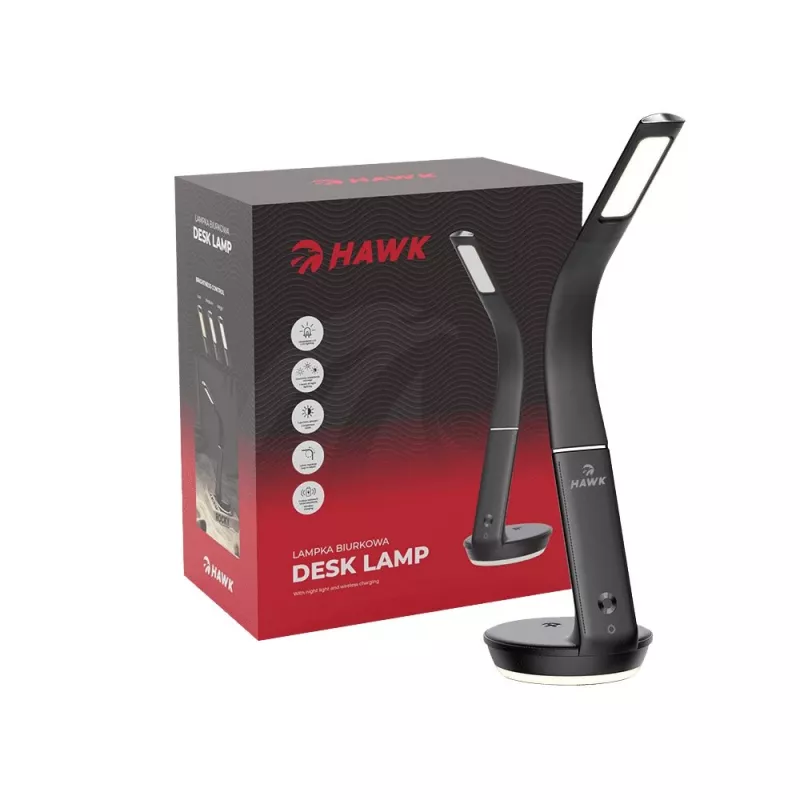 Candeeiro de mesa Hawk HW-LAMP02 preto — regulável, braço ajustável