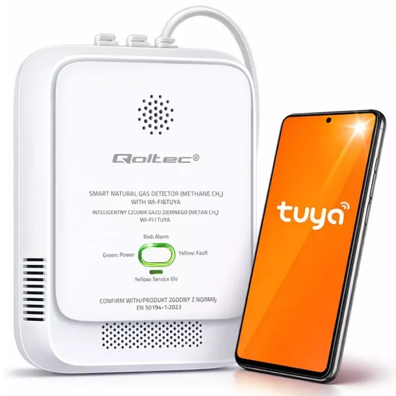 Detetor de fuga de gás QOLTEC NG Tuya — detetor de gás natural (CH4), compatível com smart Tuya