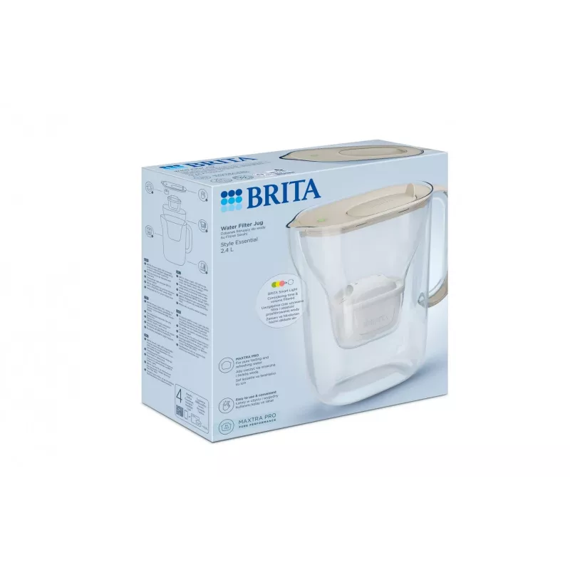 BRITA Style Essential jarro filtrante de água 2,4 l com 1 cartucho MAXTRA Pro, areia