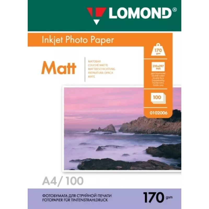 Papel fotográfico a jato de tinta Lomond mate 170 g/m² A4, 100 folhas, frente e verso