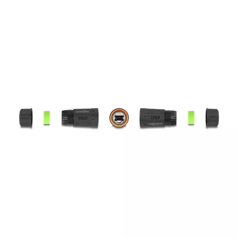DeLOCK 88144 Conector de cabo impermeável IP68 RJ45 fêmea para fêmea Cat.6A com rosca M20, preto