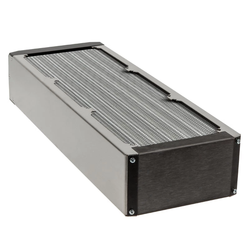 Radiador Aqua-Computer airplex radical 4/360 — alumínio/cobre/aço inoxidável, 400×140×73 mm