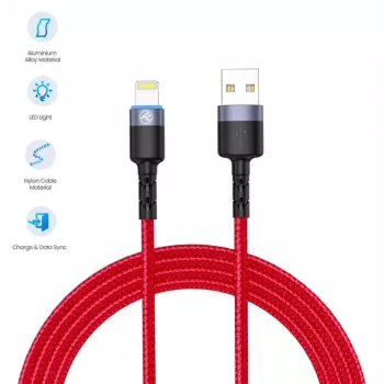 Cabo de dados USB para Lightning Tellur, 3A, 1,2 m, indicador LED, vermelho