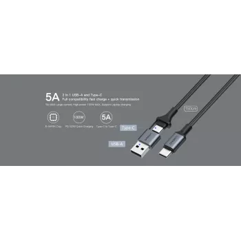 Cabo USB Type-C 2-em-1 Orsen S8, 5A, 1,5 m (carregamento rápido/dados)