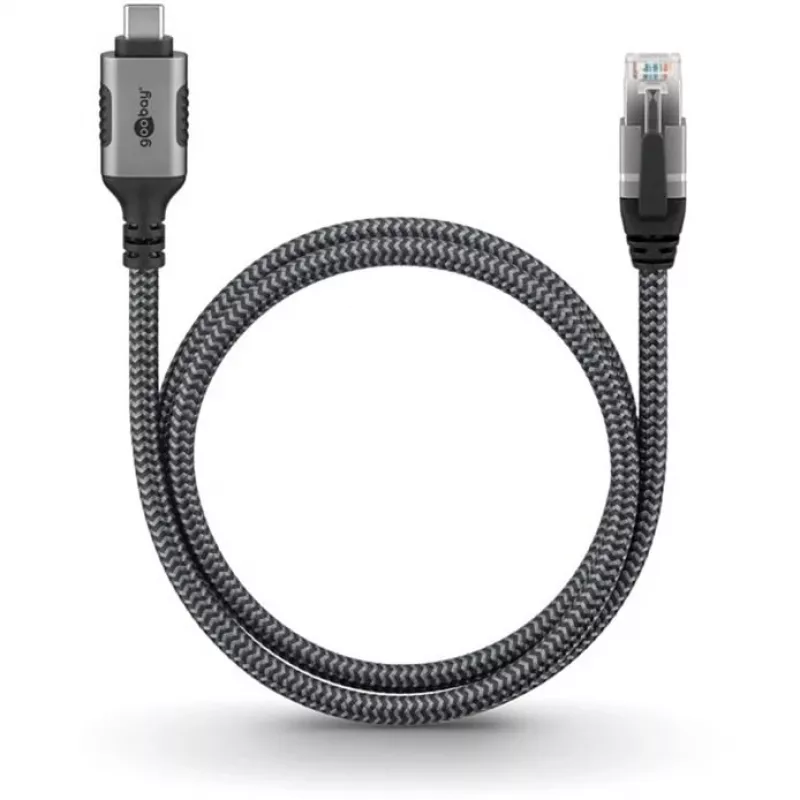 Goobay 70752 cabo Ethernet de USB-C 3.1 para RJ45, Cat6 F/UTP, 5 m, preto/prateado