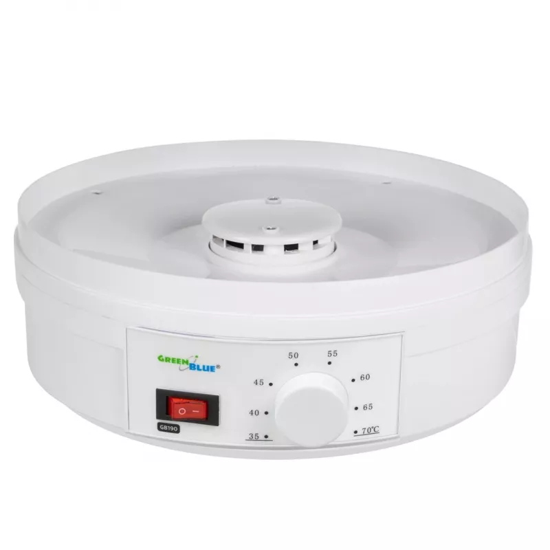 GreenBlue GB190 desidratador de alimentos para cogumelos, legumes e frutas, 5 tabuleiros, 250 W, temperatura ajustável 35–70 °C, branco
