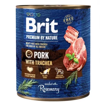 Comida húmida para cães Brit Premium by Nature porco com traqueia 800 g, cães adultos, lata, 78% humidade