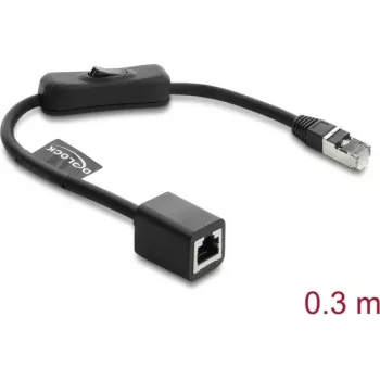 Cabo de rede patch DELOCK RJ45 Cat.6 F/UTP 0,3 m com interruptor integrado e alívio de tração, blindado