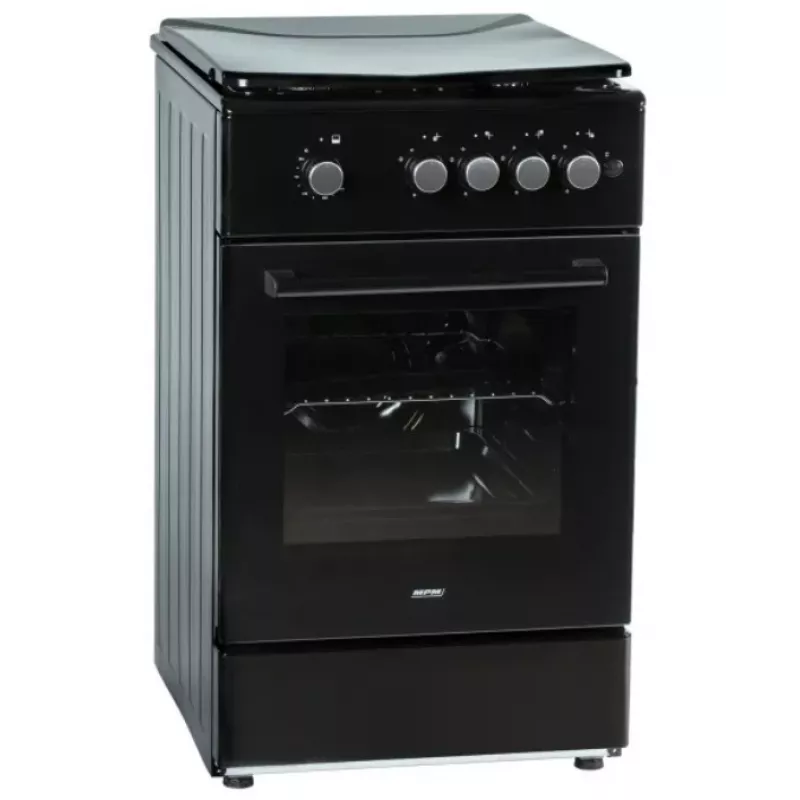 Fogão a gás MPM MPM-56-KGF-21/B — 4 bicos aço inoxidável, forno 54 l, controlo por botões