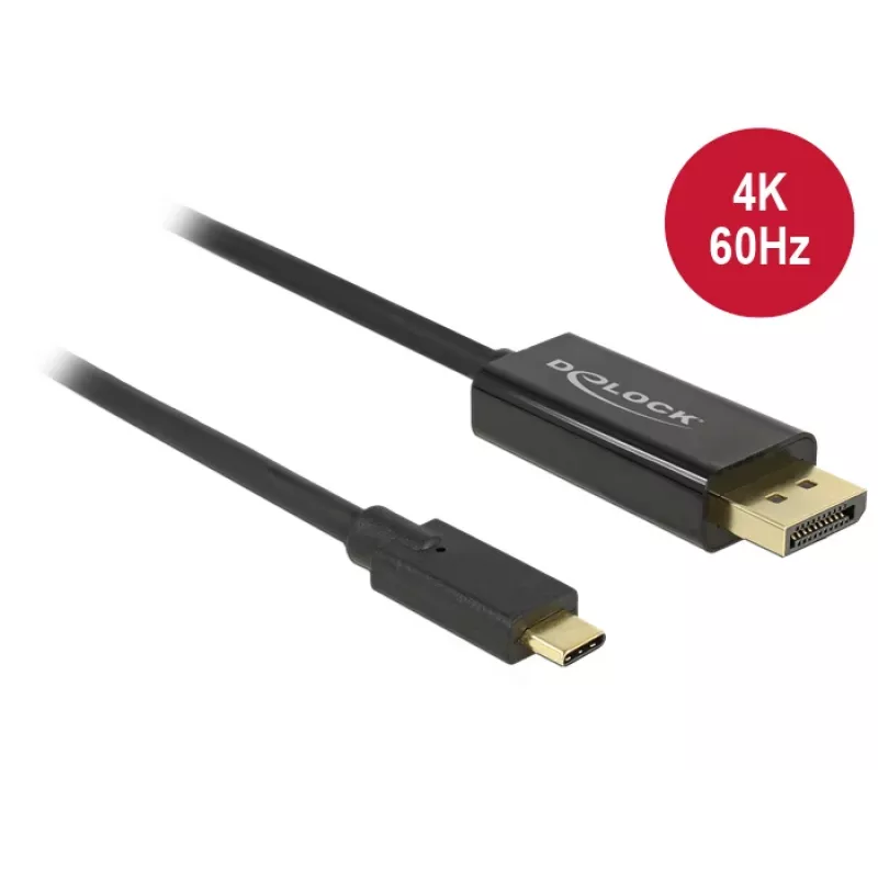 DeLOCK 85256 Adaptador de cabo de vídeo 2 m USB Type-C DisplayPort preto