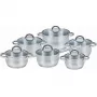 Conjunto de panelas Maestro MR-2120-12 — coleção de 12 peças em aço inoxidável com revestimento antiaderente, adequado para indução, inclui 6 panelas (16–24 cm) e tampas de vidro