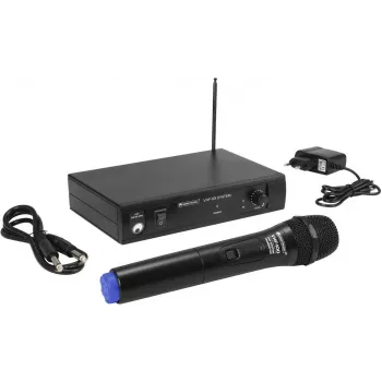 Sistema de microfone sem fios Omnitronic VHF-101 — recetor/transmissor VHF de um canal a 201,60 MHz