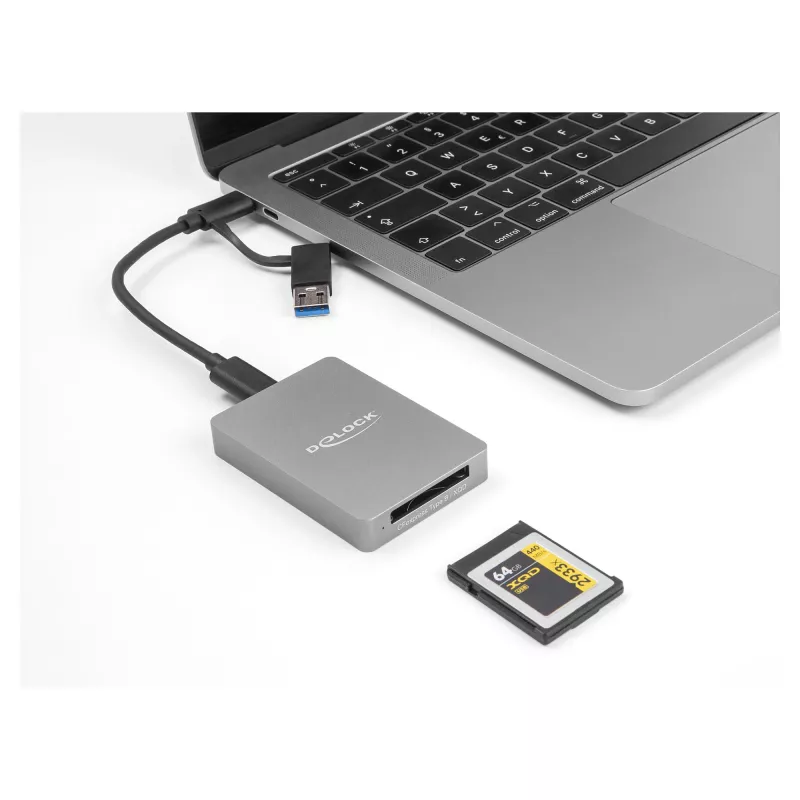 Leitor de cartões DeLOCK USB Type-C CFexpress XQD alumínio cinzento 10000 Mbit/s