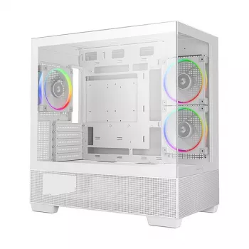 Caixa PC Midi Tower DeepCool CG380 3F WH — branco, 235×437×451 mm, suporta 2,5 polegadas/3,5 polegadas, fonte de alimentação em baixo, 3x ventoinhas 120 mm pré-instaladas