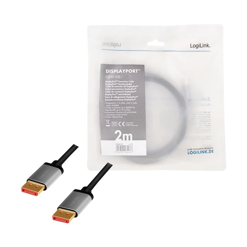 Cabo DisplayPort LogiLink CDA0105 2 m preto cinzento