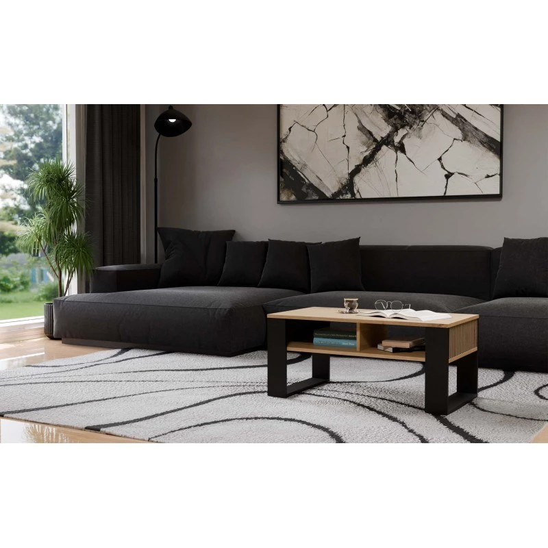 Mesa de centro top e shop STOLIK KAWOWY ŁAWA MODERN 2P fina carvalho Artisan ripas pretas