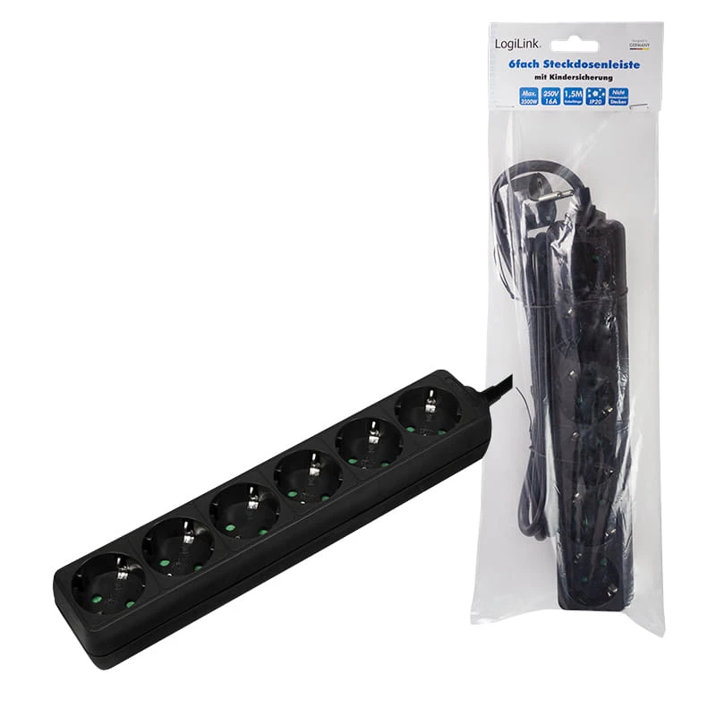 Régua de tomadas LogiLink LPS238B 1,5 m 6 tomadas AC interior preto