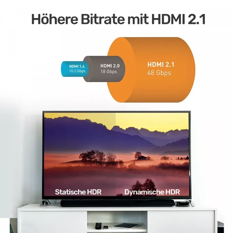 Cabo HDMI Unitek 8K HDMI 2.1 Ultra Speed 3 m, Type-A macho–macho, 48 Gbit/s, 60 Hz, preto