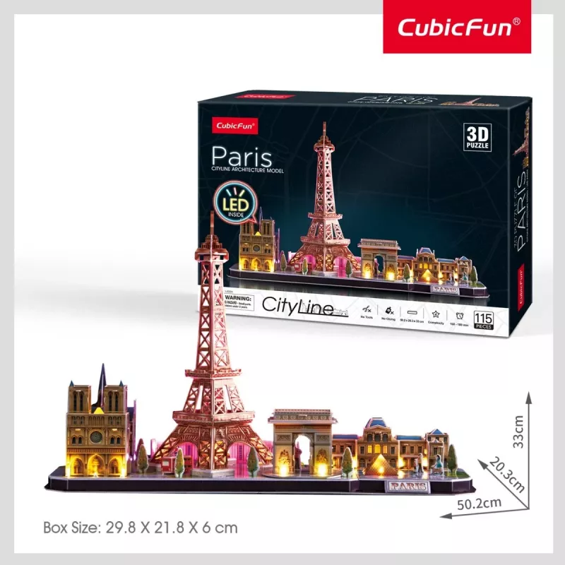 Puzzle 3D CubicFun City Line Paris LED 115 peças