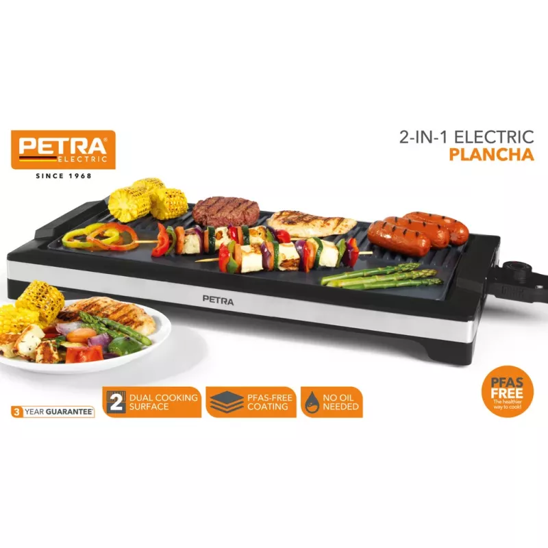 Pancha elétrica Petra PT6244VDE 2 em 1 com revestimento antiaderente e regulação de temperatura ajustável