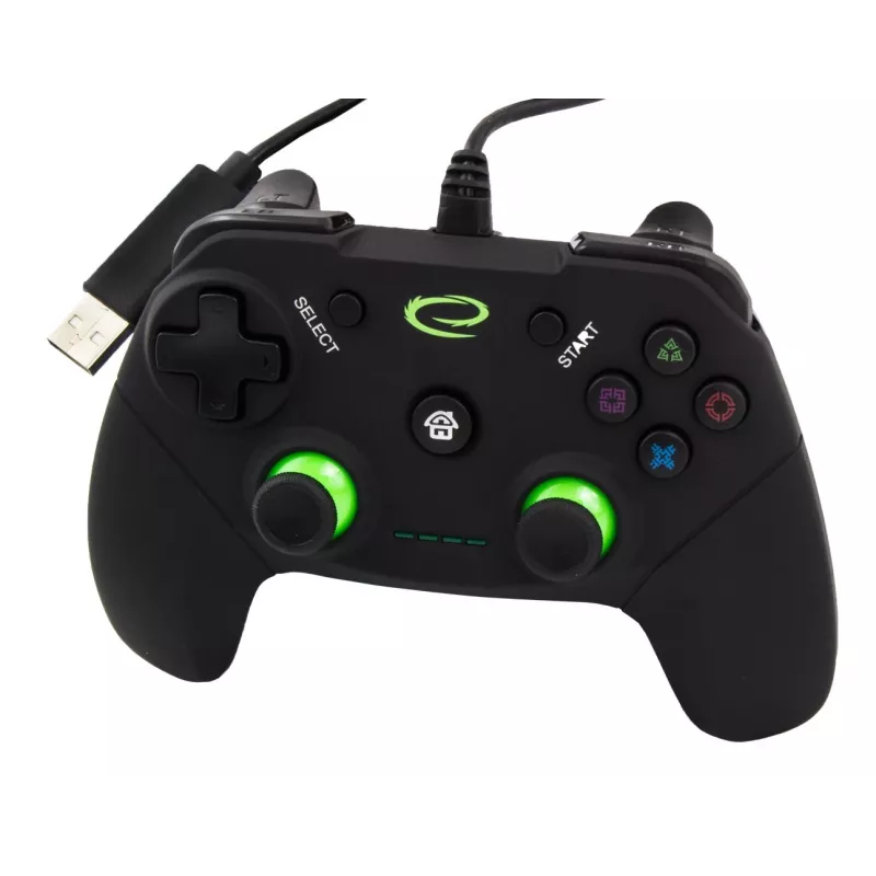 Esperanza EGG110K Vanquisher comando USB com fio para PC/PS3, com vibração, 12 botões, 2 manípulos analógicos, preto/verde