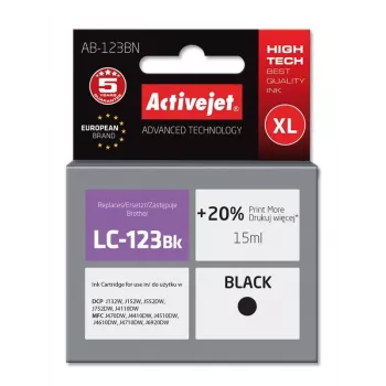 Tinta Activejet AB-123BN (substituto para Brother LC123Bk/LC121Bk; Supreme; 15 ml; preto)