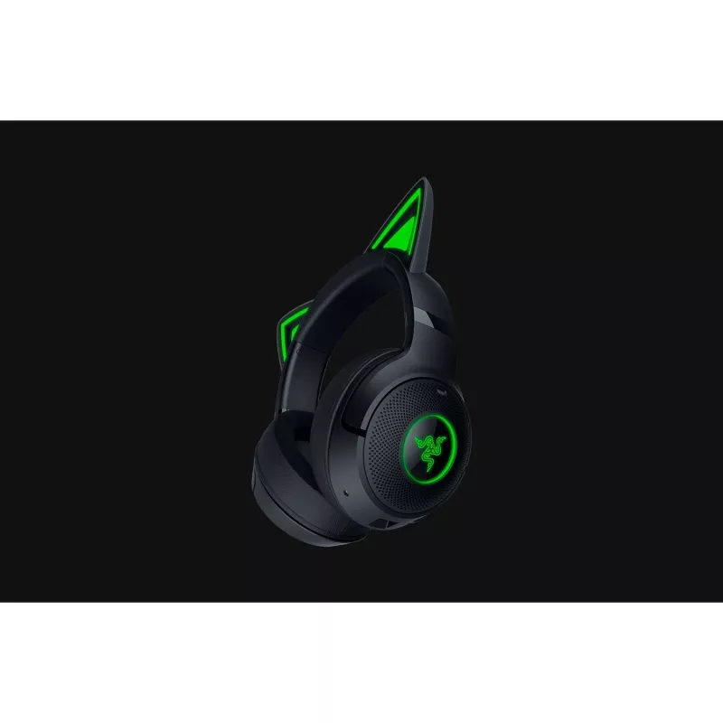 Razer Kraken Kitty V2 BT auscultadores gaming sem fios, Bluetooth 5.2, over-ear, microfone, cancelamento de ruído, Chroma RGB, 20–20 000 Hz, pretos