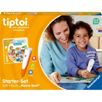 tiptoi Conjunto inicial: Procurar e descobrir - O meu mundo, livro didático caneta e livro de imagens