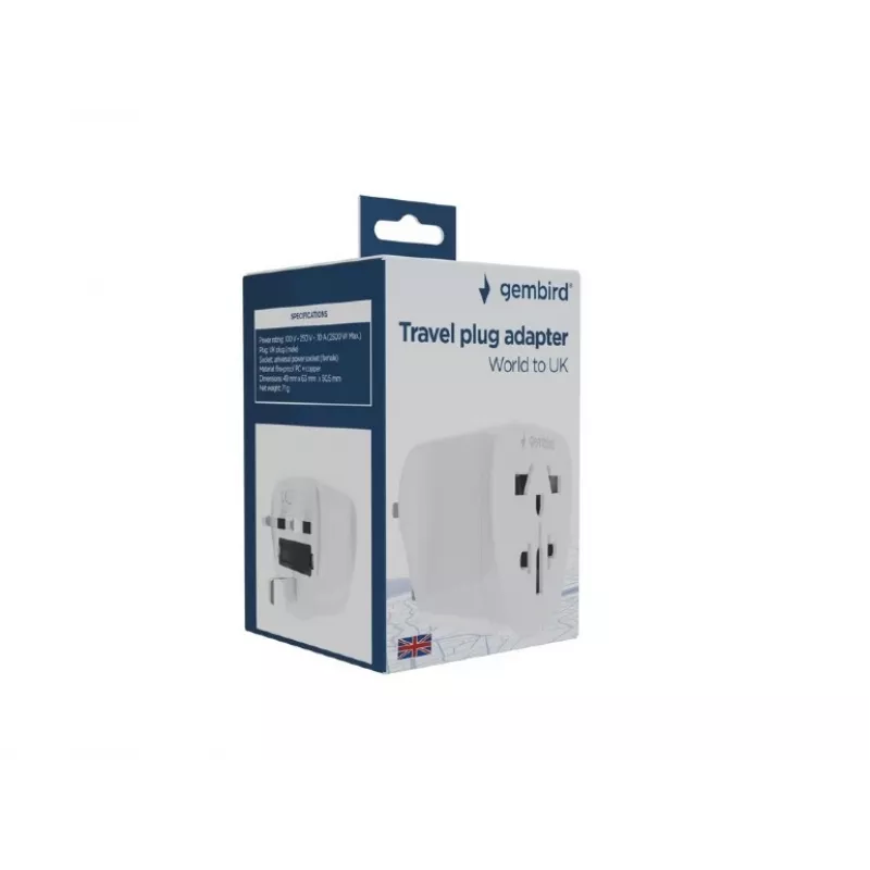 Adaptador de tomada GEMBIRD A-AC-UKMINTF – ficha tipo G do Reino Unido para entrada IEC-C13, 15 A