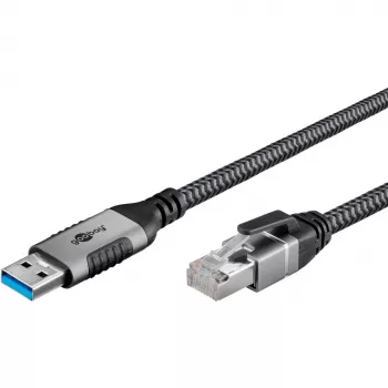 Wentronic goobay - Cabo de rede - USB Type-A (M) para RJ-45 (M) - 1,0 m - 6 mm - FTP - CAT 6 - USB 3.0 - cabo entrançado - preto, prateado (70299)