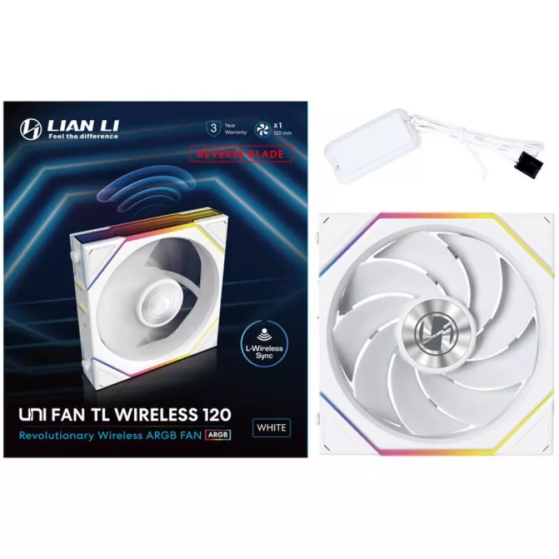 Lian Li UNI FAN TL Wireless 12RTL1W1W ventoinha de caixa, ARGB, PWM, Reverse Blade, 120 mm, branco