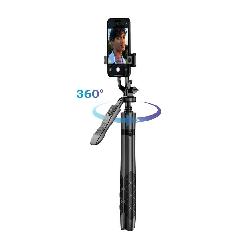 Bastão de selfie com tripé Crong CRGSGU1BLK alumínio Bluetooth com pernas dobráveis e suporte para telemóvel