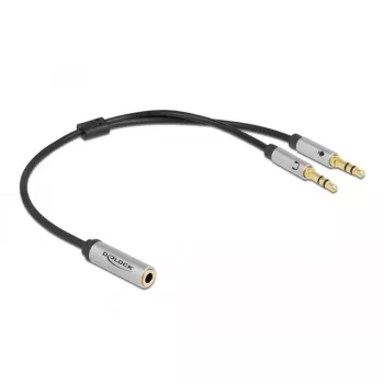 Delock - Adaptador para headset - mini-phone estéreo 3,5 mm 4 polos fêmea para ficha mini-jack estéreo macho - 27cm - preto (66740)