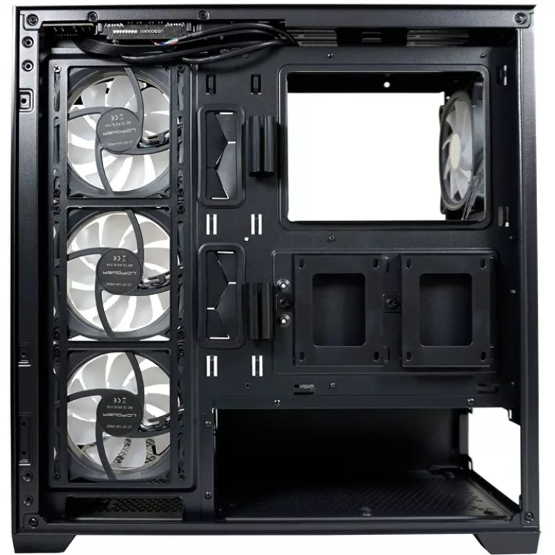 Caixa LC-Power MidiTower 715B preta USB3.2/Áudio sem fonte de alimentação SEAMLESS_X (LC-715B-ON)