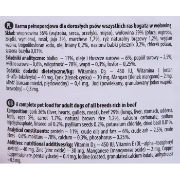 Alimento húmido para cães Dolina Noteci Rind & Schwein Adult lata de 400 g, proteína 11%, gordura 6%, humidade 78%