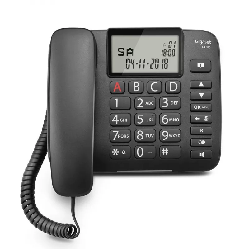 Telefone analógico Gigaset DL380 com identificação de chamadas, auscultador com fios, preto